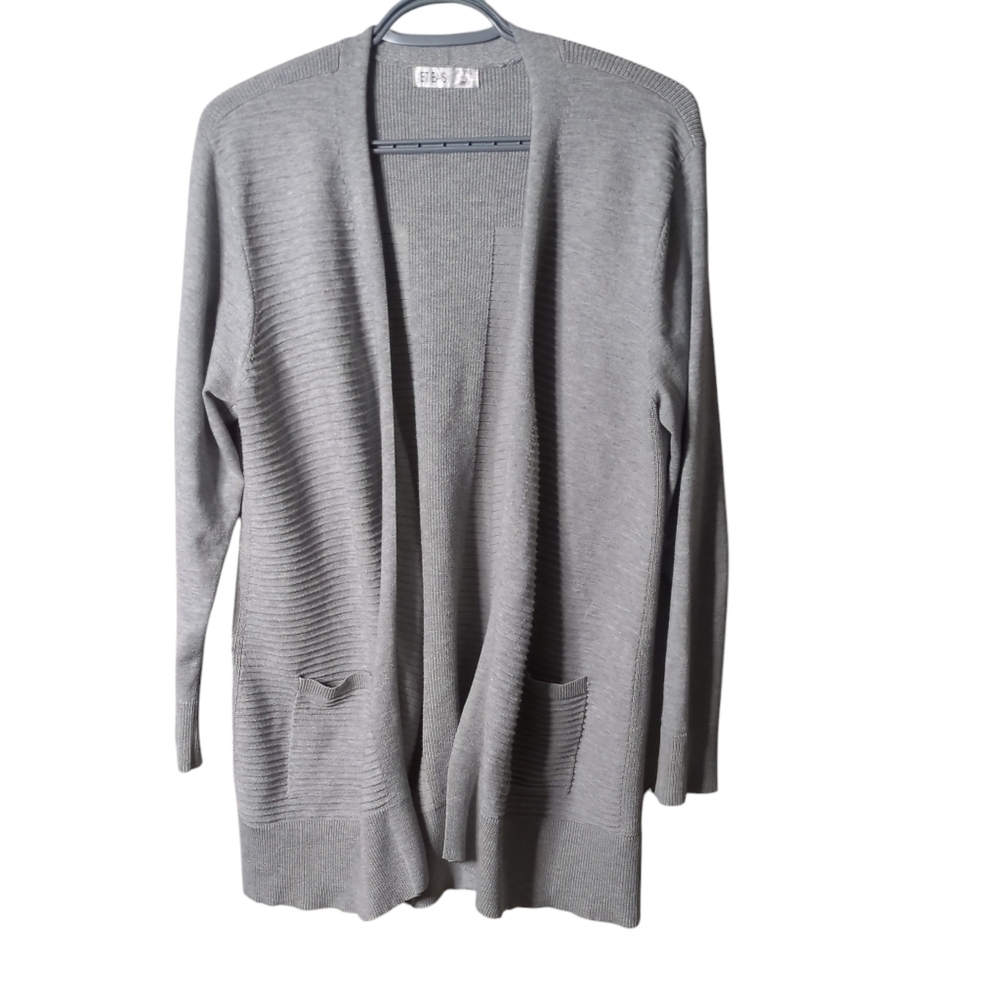 Et Eais‎ Grey Ribbed Modal Blend Open Cardigan Size XL